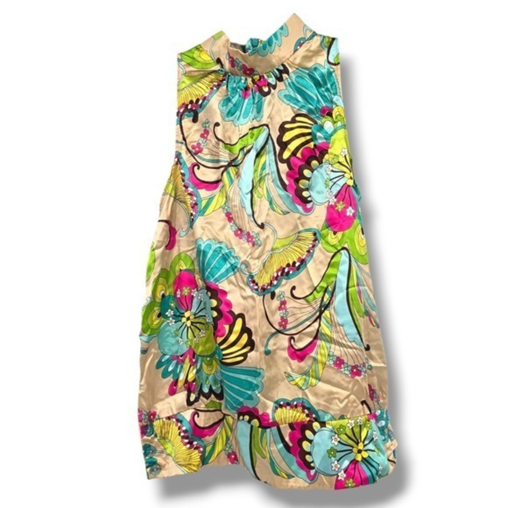 Lipstick Y2k Sleeveless Mock Neck Dress Colorful Floral Print Retro‎ Mod Style